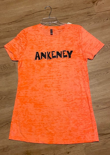 Ankeney - Orange Burnout Shirt - Sale Final - In Stock Inventory - Ladies Cut 2XL Only (More of a AL Size)