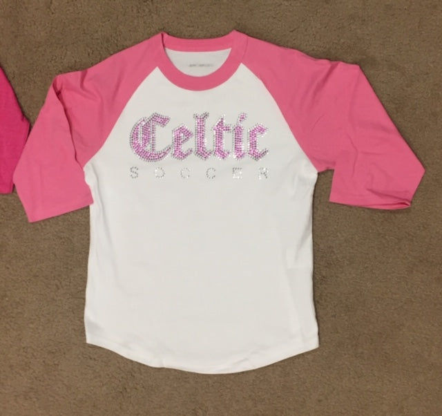 Celtic - White & Light Pink Cotton T-shirt with Sequins